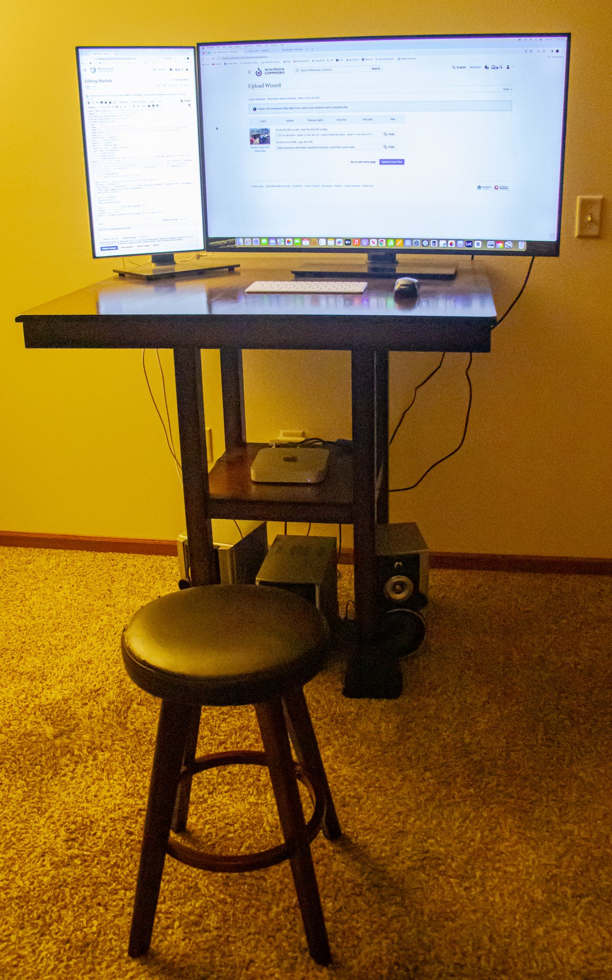 Budget standing desk in a home workspace